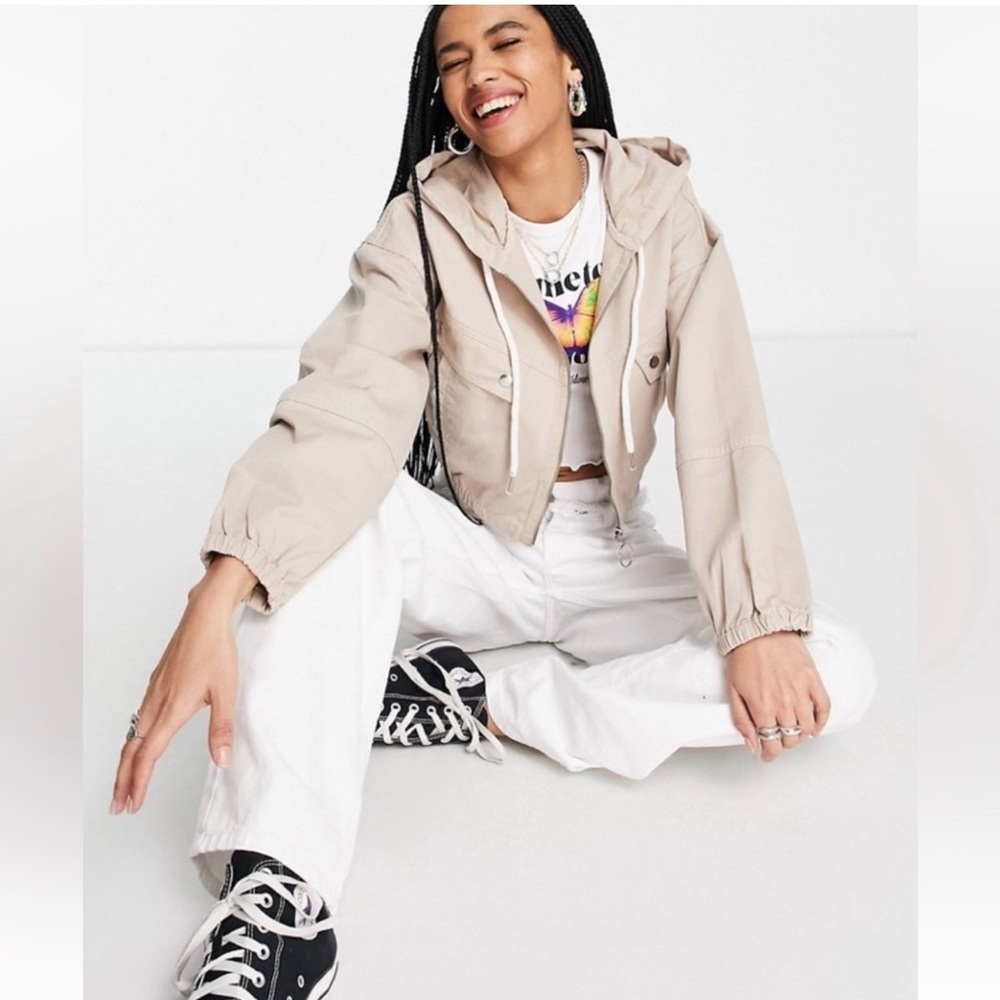 Topshop Light Beige Utility Jacket M Sz8-10